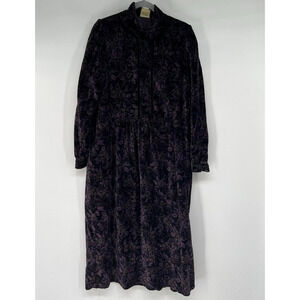 Vintage Laura Ashley Velvet Dress Womens 10 Purple Black Floral Grannycore 80s